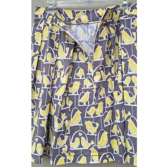 Beebop and Wally NY Zoe Cotton Skirt Novelty Canary Bird Pleated Gray Yellow M - Picture 4 of 10